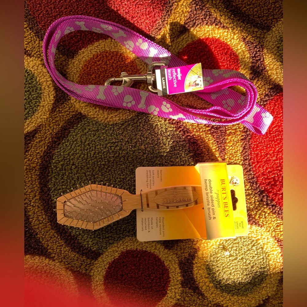 BUNDLE Burt’s Bees Hemp Bristle and Pin Brush & Meijer’s Reflective Large Leash